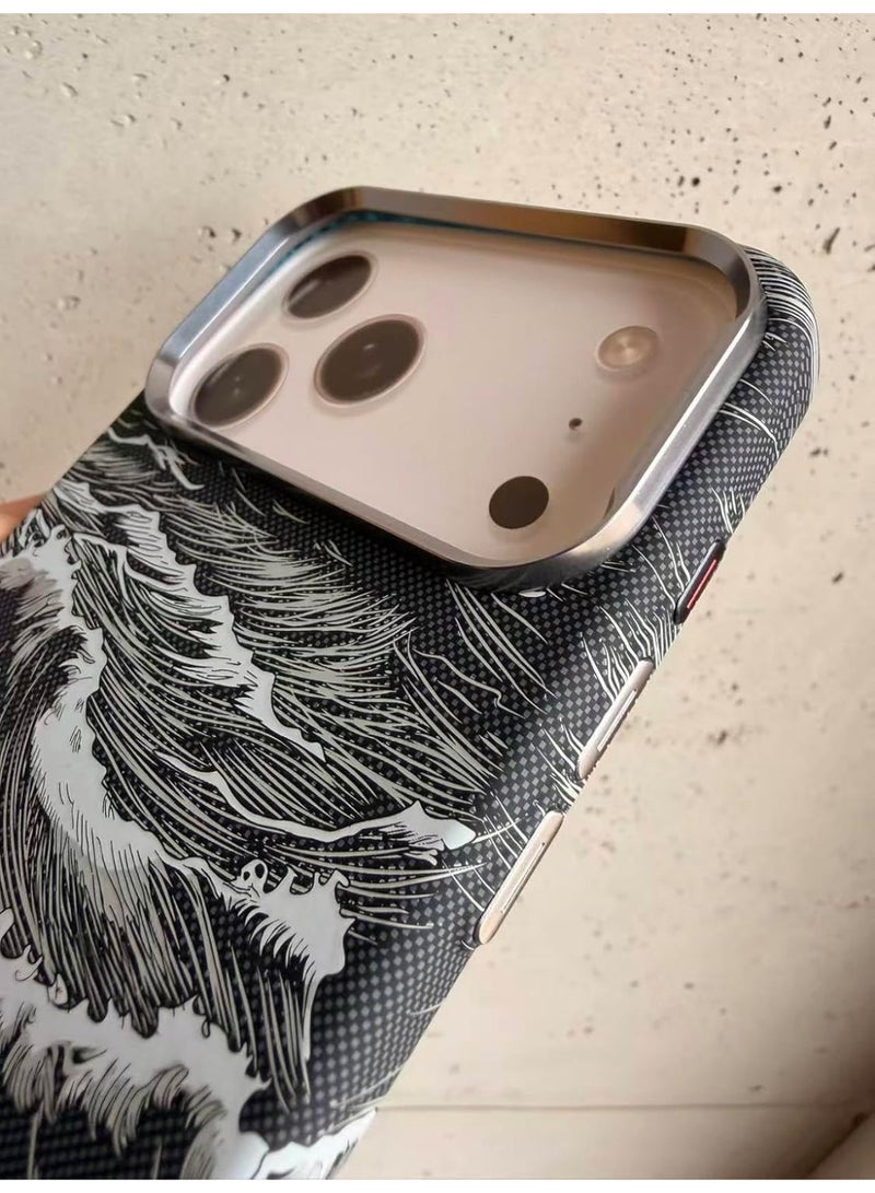 Ecosystem Case For iPhone 17 Pro Max, Aramid Fiber Woven Cover Compatible with Magnetic Wireless charger,1500D Fiber Textures, Slim Fit,Luminous effect, Exceptional Cover 17 Pro Max (Wave Black) - Image 3